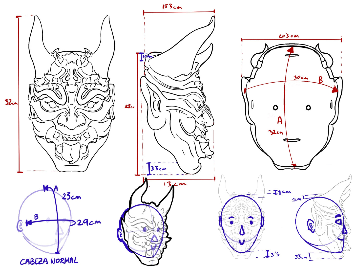 Máscara Hannya completa